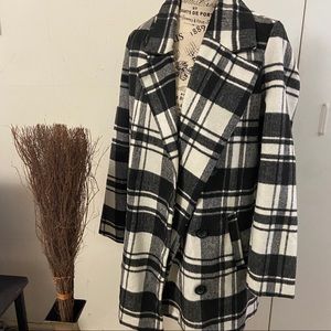 Black & White Plaid Pea Coat Size Medium